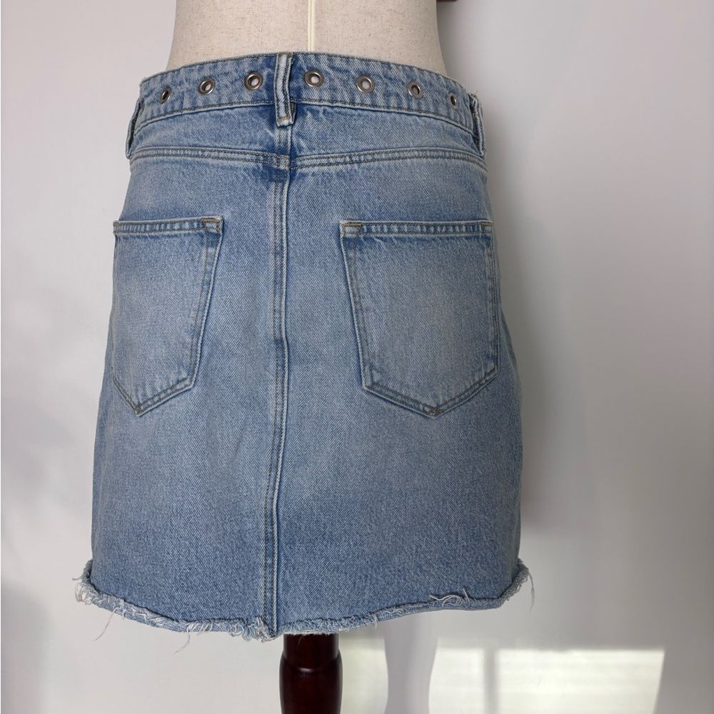 Allsaints Lila Eyelet Denim Skirt, Blue split front hem distressed hem - Picture 5 of 7